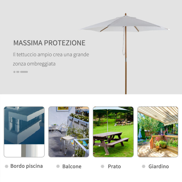 Ombrellone da Giardino in Bambù, Bianco Crema, Ø250 x 230cm