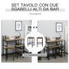 Set Tavolo con 2 Sgabelli Alti da Bar Portabottiglie e Portabicchieri in Stile Industriale