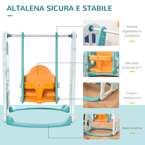 Scivolo per Bambini con Altalena Regolabile e Canestro per Cameretta e Giardino, 149x186x98cm, Blu