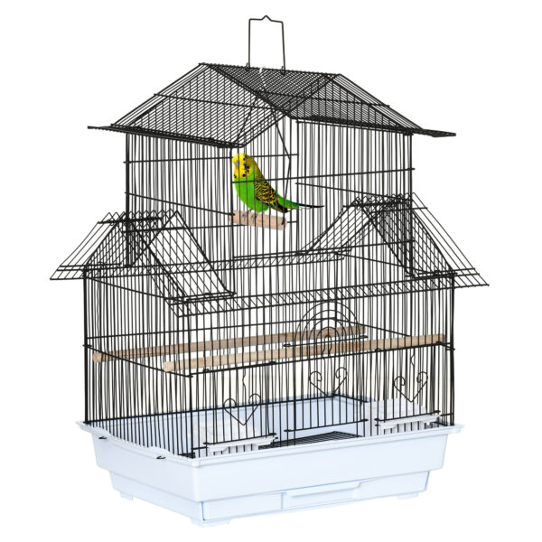 Gabbia per Uccelli in Metallo e Plastica: Maniglia di Trasporto, Vassoio Estraibile, 50.5x41x63 cm, Bianco
