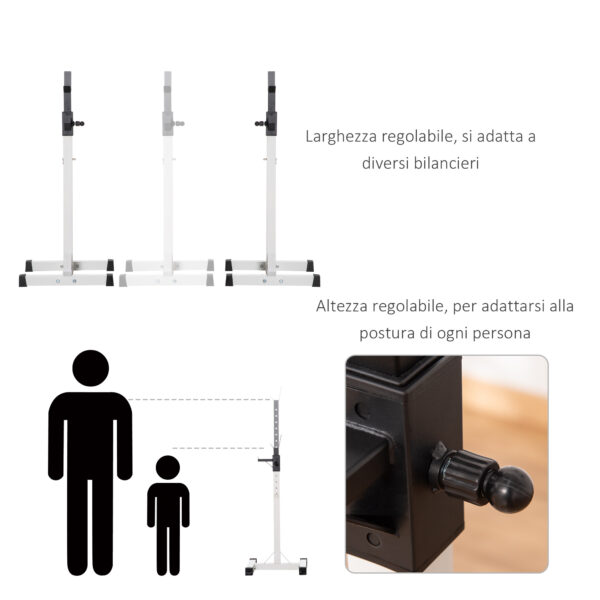 Porta Bilanciere Universale in Acciaio, Altezza Regolabile su 12 Livelli, Carico Massimo 150kg