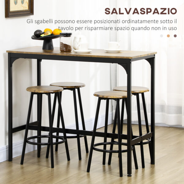 Set Bar 5 Pezzi: Tavolo Alto e 4 Sgabelli Stile Industriale – Marrone/Nero