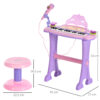 Set Pianola per Bambini con Sgabello e Microfono, 4 Suoni di Strumenti e Registrazione, MP3 e Karaoke, Rosa