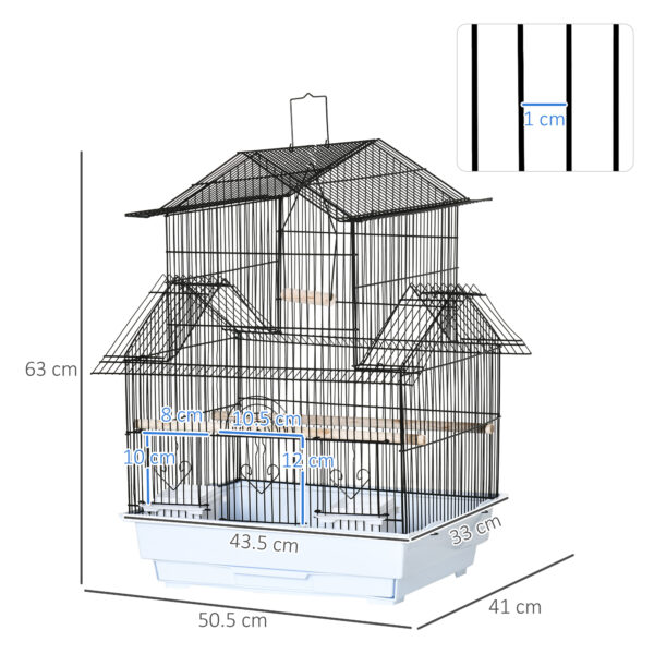 Gabbia per Uccelli in Metallo e Plastica: Maniglia di Trasporto, Vassoio Estraibile, 50.5x41x63 cm, Bianco