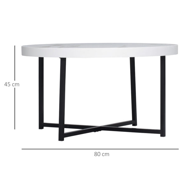 Tavolino da Caffè Rotondo con Piano Effetto Marmo in MDF e Gambe in Metallo, Φ80x45 cm, Bianco