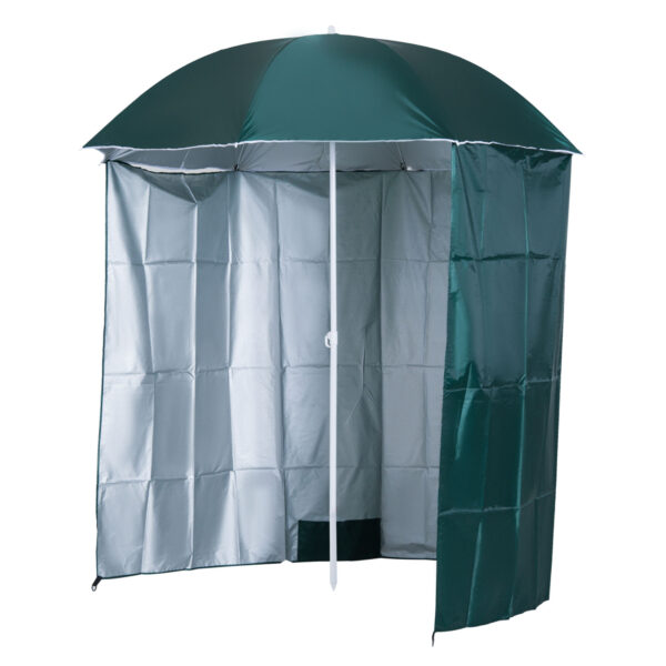 Ombrellone da Spiaggia e da Giardino Φ220cm con Tenda Parasole, Poliestere e Metallo, Verde Scuro e Bianco