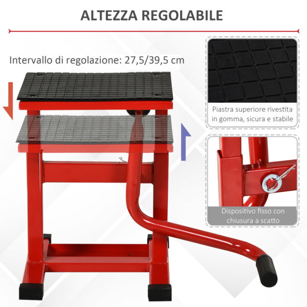 Cavalletto Alzamoto in Acciaio: max 150kg, Superficie in Gomma, Manovella, 48x34x43 cm, Rosso