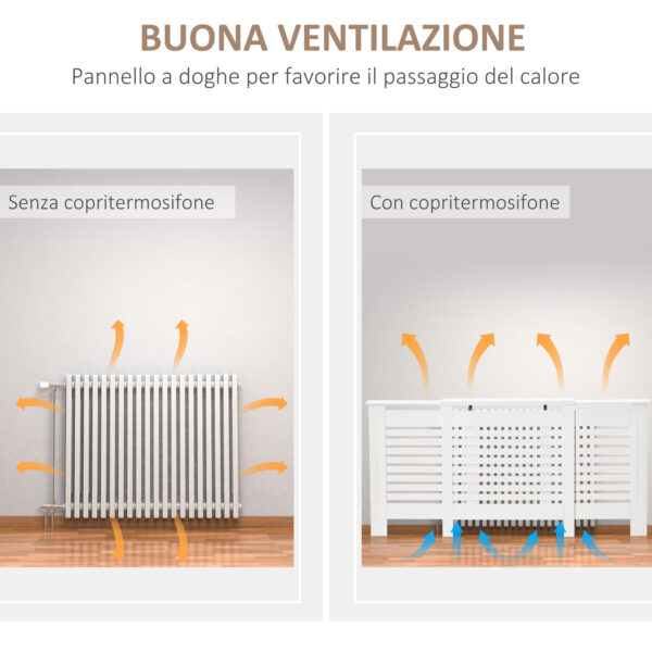 Mobile Copricalorifero Larghezza Regolabile e Mensola Superiore - MDF e Legno, Bianco