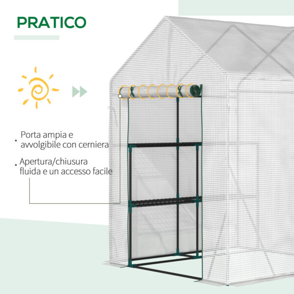 Serra da Giardino per Esterni con 2 Scaffali, Porta Avvolgibile, 143x143x195cm, Bianco