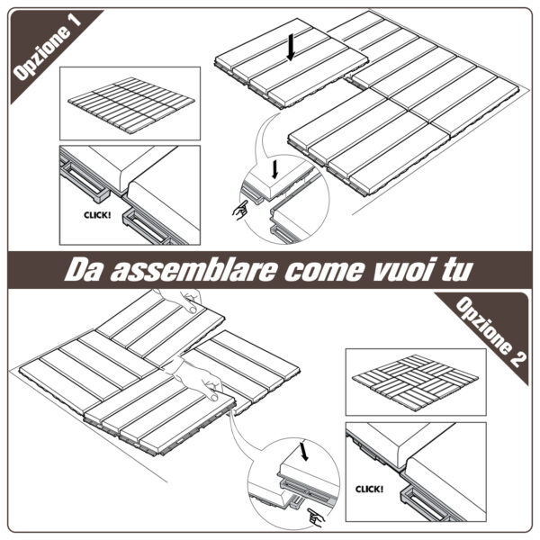 Set 9 Mattonelle a Incastro per Terrazzo: 30x30x2cm, 0.81 mq, Marrone