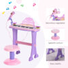 Set Pianola per Bambini con Sgabello e Microfono, 4 Suoni di Strumenti e Registrazione, MP3 e Karaoke, Rosa