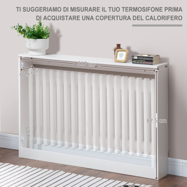 Copritermosifone a Doghe Moderno ed Elegante per la Casa, in MDF e Acciaio, 120x18x84cm, Bianco