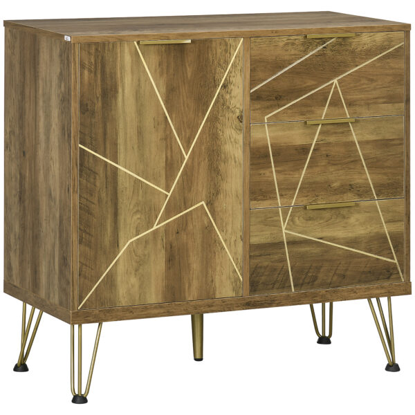 Mobile Multiuso con Armadietto e 3 Cassetti in Legno e Acciaio, 84x39x80.7cm, Bronzo