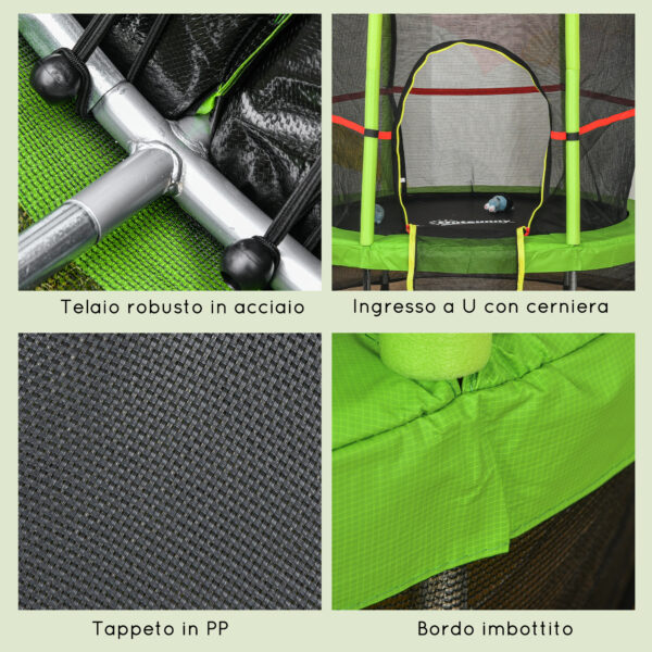 Tappeto Elastico Φ140cm per Bambini da 3 Anni con Rete di Protezione Trampolino Elastico Carico Massimo 45kg