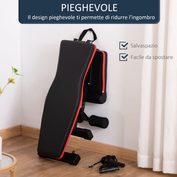 Panca Multifunzione per Addominali e Pesi, Inclinazione Regolabile ed Elastici, 130x48x48-109cm - Nero