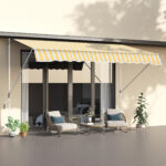 Tenda da Sole a Muro con Pali di Supporto, Bianco e Giallo,  300x150cm