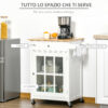 Carrello Cucina Salvaspazio Multiuso con Cassetto, Armadietto e 4 Ruote, in Legno Bianco, 67x48x86.5cm - Bianco