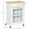 Carrello Cucina Salvaspazio Multiuso con Cassetto, Armadietto e 4 Ruote, in Legno Bianco, 67x48x86.5cm - Bianco