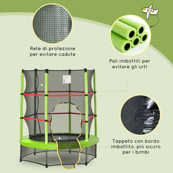 Tappeto Elastico Φ140cm per Bambini da 3 Anni con Rete di Protezione Trampolino Elastico Carico Massimo 45kg