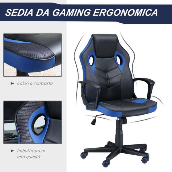 Sedia da Gaming Poltrona da Ufficio Girevole con Ruote in Similpelle Nera Blu