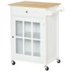 Carrello Cucina Salvaspazio Multiuso con Cassetto, Armadietto e 4 Ruote, in Legno Bianco, 67x48x86.5cm - Bianco