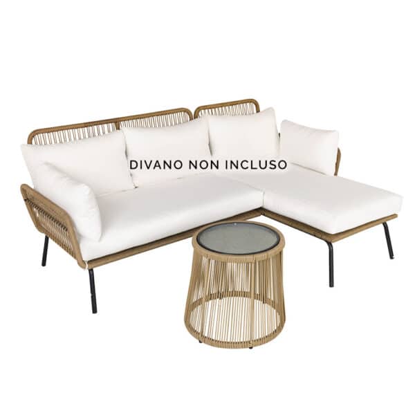 Set Tavolino in Rattan Sintetico, Beige e Caffè