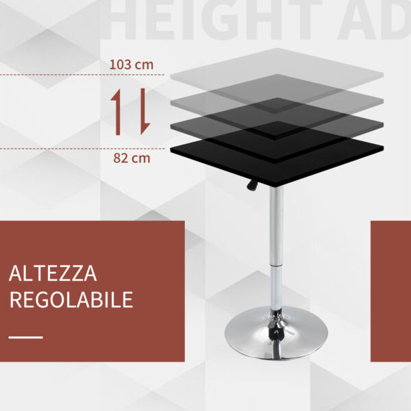 Tavolo Quadrato Regolabile in Altezza per Bar, Soggiorno, Cucina