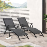 Set 2 Sdraio da Giardino Pieghevoli con Schienale Regolabile, 64x134x95cm, Nero