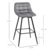 Set 2 Sgabelli da Bar Sedie Imbottite Stile Nordico Velluto Grigio