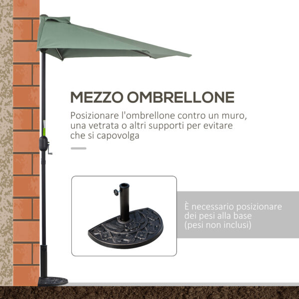 Ombrellone Semicircolare Impermeabile Protezione UV Verde 269 x 138 x 236cm