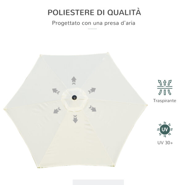 Ombrellone da Giardino Inclinabile in Poliestere Anti UV con Palo in Alluminio, Bianco Crema