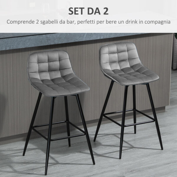 Set 2 Sgabelli da Bar Sedie Imbottite Stile Nordico Velluto Grigio