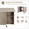 Tavolo Pieghevole Rettangolare per 4-6 persone con 2 Ruote, in Truciolato, 140x80x7cm, Color Legno Naturale