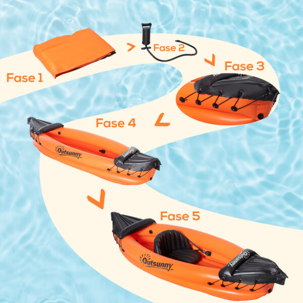 Canoa Gonfiabile 1 Posto, Kayak con Remo in Alluminio, Pompa Gonfiaggio e Kit Riparazione, Arancione