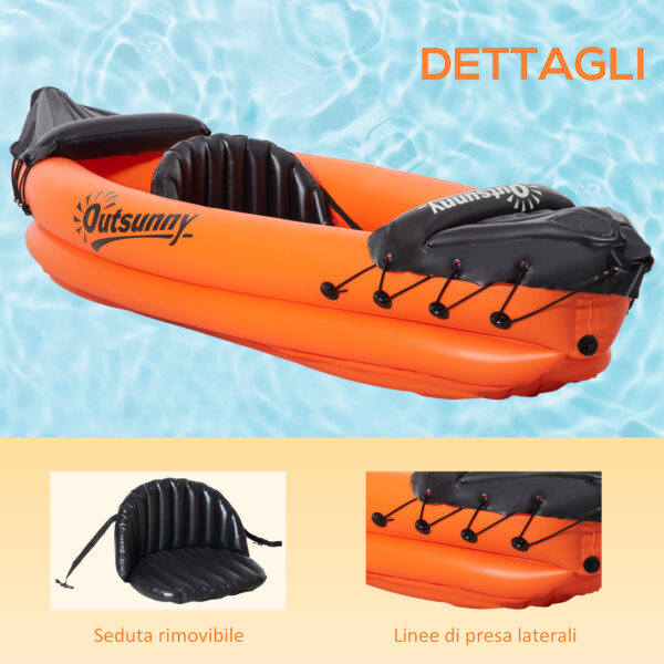 Canoa Gonfiabile 1 Posto, Kayak con Remo in Alluminio, Pompa Gonfiaggio e Kit Riparazione, Arancione