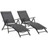 Set 2 Sdraio da Giardino Pieghevoli con Schienale Regolabile, 64x134x95cm, Nero