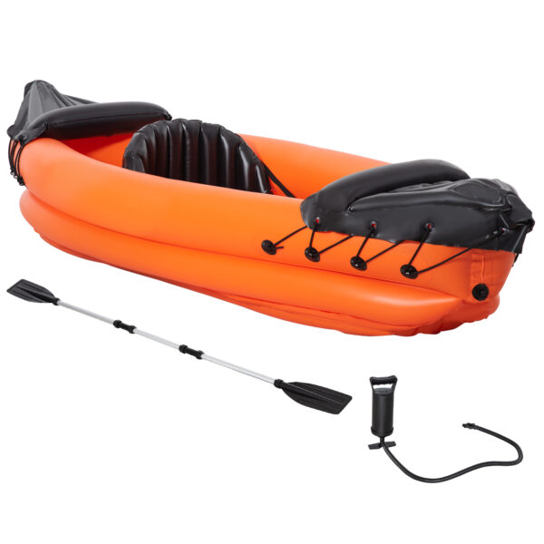 Canoa Gonfiabile 1 Posto, Kayak con Remo in Alluminio, Pompa Gonfiaggio e Kit Riparazione, Arancione