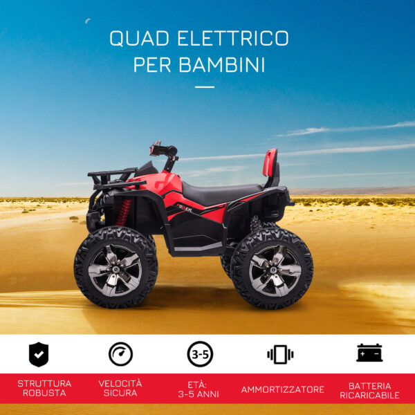 Quad per Bambini Elettrico 12V con Fari Funzionanti e Pedale, Batteria Ricaricabile, Età 3-5 Anni, 100x65x73cm - Nero/Rosso