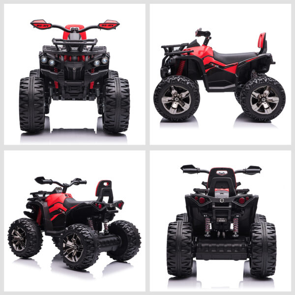 Quad per Bambini Elettrico 12V con Fari Funzionanti e Pedale, Batteria Ricaricabile, Età 3-5 Anni, 100x65x73cm - Nero/Rosso