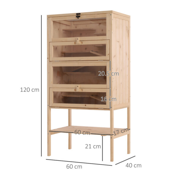 Gabbia per Roditori e Criceti a 4 Ripiani con Tetto Apribile in Legno 60x40x120cm