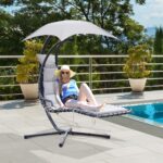 Sdraio da giardino a dondolo Relax Chaise Longue di Lusso con Tettuccio, Grigio