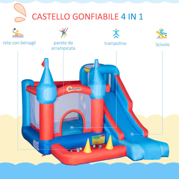 Castello Gonfiabile per Bambini con Scivolo, Trampolino, Piscina e Parete da Arrampicata