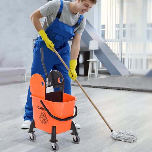 Carrello delle Pulizie Professionale con Strizzatore Rimovibile e Ruote, Arancione