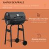 Barbecue a Carbone con Coperchio, Termometro, Mensole e Ruote, 68x63x102cm, Nero