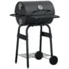 Barbecue a Carbone con Coperchio, Termometro, Mensole e Ruote, 68x63x102cm, Nero