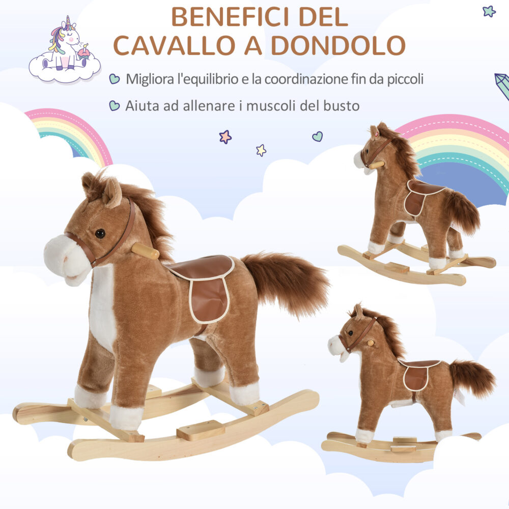 Cavallo a Dondolo Giocattolo con Suoni Realistici per Bambini 36-72 Mesi,  Marrone 