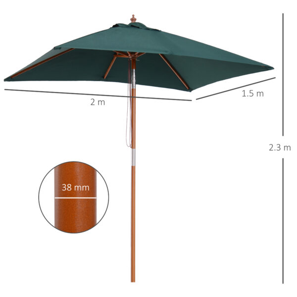 Ombrellone Rettangolare in Bambù e Poliestere, Anti-UV Verde 2x1,5x2,3m