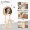 Albero Tiragraffi per Gatti fino a 5kg con Cuccia e Rivestimento in Peluche 48x40x100cm Beige