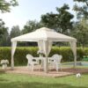 Gazebo da Giardino con Paletti e Corde Doppio Tetto Zanzariera Pareti Laterali Beige 294 x 294 x 263 cm