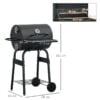 Barbecue a Carbone con Coperchio, Termometro, Mensole e Ruote, 68x63x102cm, Nero